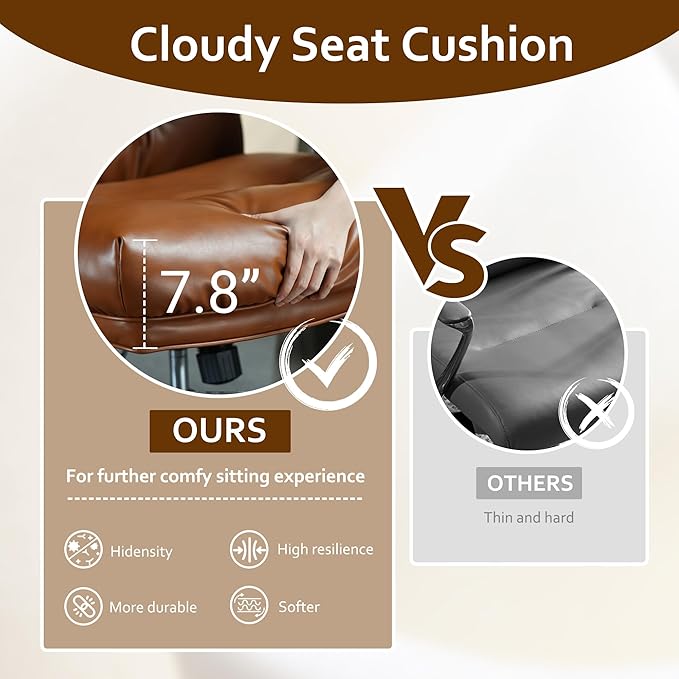 Faux Leather Executive Office Chair - Big and Tall Ergonomic Home Office Chair,Reclining Computer Desk Chair with Lumbar Support,Adjustable Task Chair Swivel Rolling PC Chair with Wheels,Browm,PU-DeskLoop Office