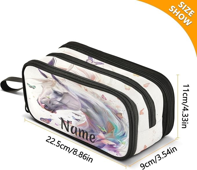BOENLE Custom White Horse Butterflies Pencil Case Box Boys Girls Personalized - Image 4