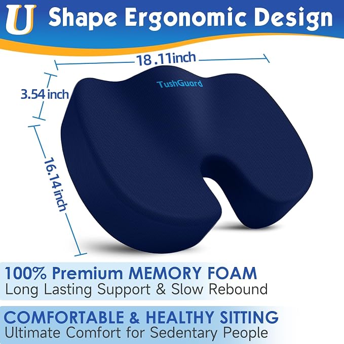 TushGuard Seat Cushion for Office Chair Memory Foam Non-Slip Cushion Back - Image 2