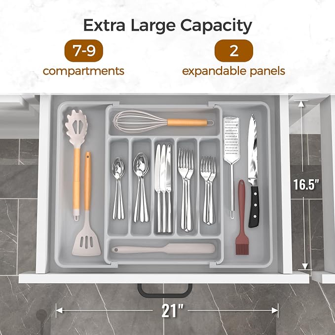 ukeetap Extra Large Expandable Silverware Organizer, BPA-Free Food-Safe Cutlery - Image 2