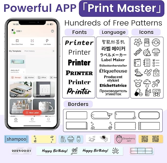 Phomemo D30 Label Makers Machine - Portable Bluetooth Mini Sticker Thermal Label Printer Handheld Rechargeable, Easy to Use for Office Home Organization, Rich Icon Font Multiple Templates-DeskLoop Office