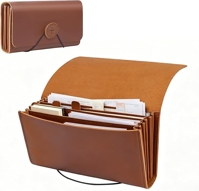 Genuine Leather A6 Receipt Organizer, Leather Expanding Accordion File Folder by GZRHKJLeatherPortfolio