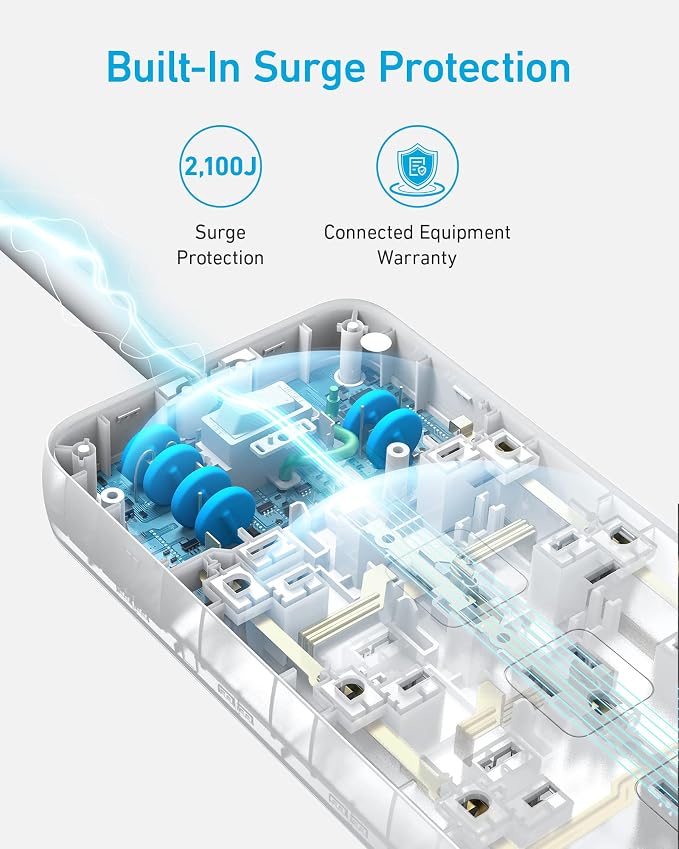Anker Power Strip with 2100J Surge Protector, Outlet Extender, 5ft Extension - Image 4