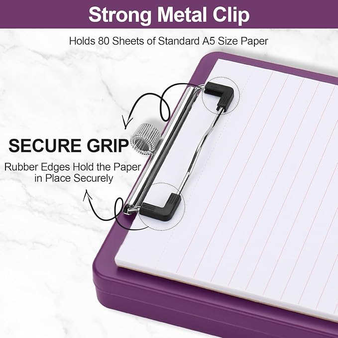 Meiikun Small Clipboard with Storage, A5 Clipboards with Pen Holder, Half - Image 4