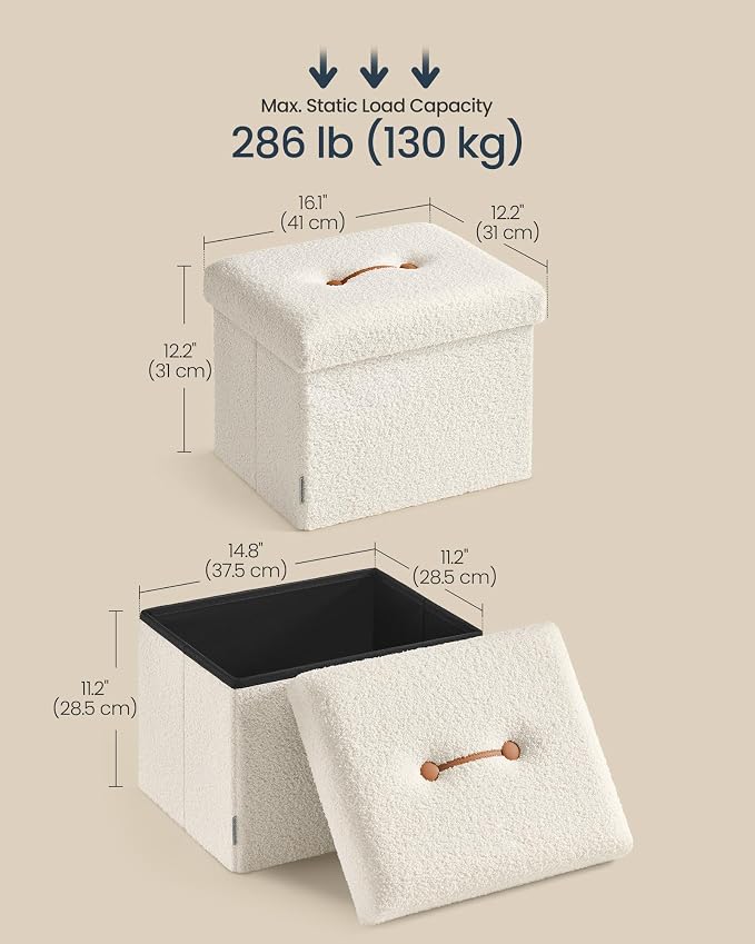 SONGMICS Small Folding Storage Ottoman, Foot Rest Stool, 12.2 x 16.1 x 12.2 - Image 3