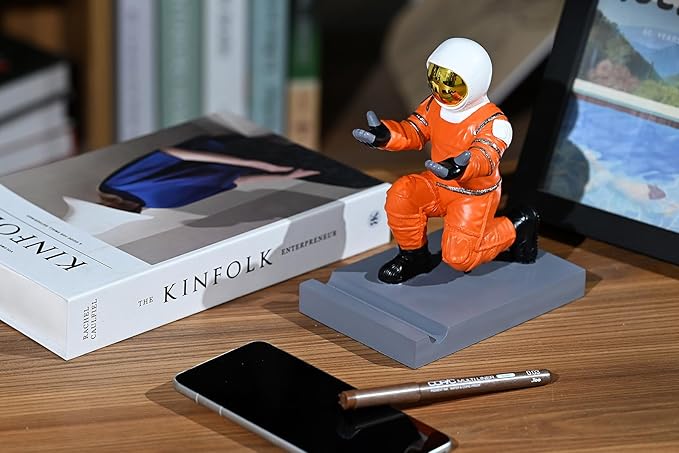 Astronaut Resin Pen Holder, Mobile Phone Stand, Device Stand, Desk Organizer Decorative Pen Holder (Orange&Golden)-DeskLoop Office
