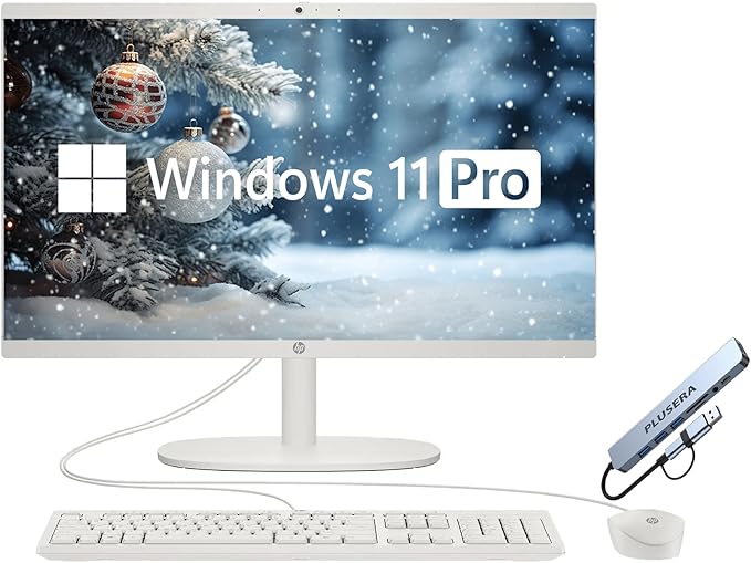 HP 21.5" FHD All-in-One Desktop Computer, 16GB RAM 512GB Storage (256GB SSD + 256GB Docking Station Set), Dual-Core Intel Celeron, Windows 11 Pro with Microsoft Office Lifetime Suite, Keyboard & Mouse-DeskLoop Office