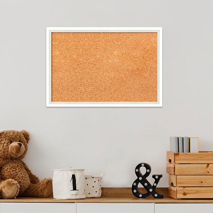 Amanti Art Natural Cork Board for Wall, 13x19 Vision Board with White Frame, Small Corkboard Office Decor for Home Organization, Modern Corkboard Pinboard to Display Items for Home Organization in-DeskLoop Office
