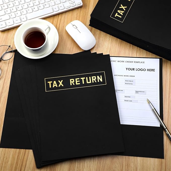 Kosiz 100 Pcs Tax Return Folders Bulk 9 x 12 Inch 2 Pocket Gold Foil Stamped - Image 3