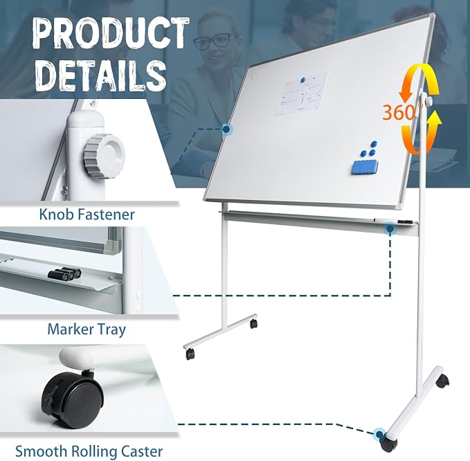 Rolling Whiteboard Magnetic Writeboard 48"x36" Flip Chart - Image 3