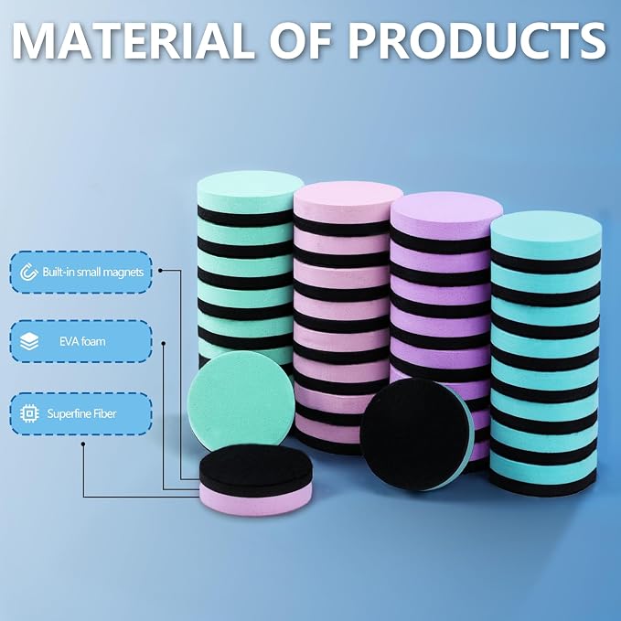 XKDOUS Round Magnetic Whiteboard Eraser 35 Pack, Small Dry Erase Eraser - Image 3