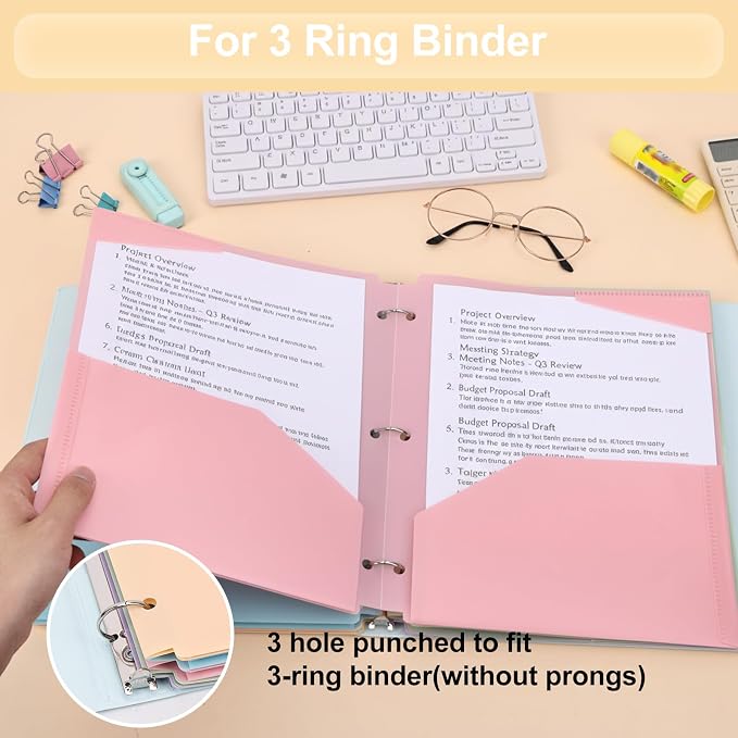 EOOUT Plastic Folders with Pockets, 3 Hole Punch Folders - Image 5