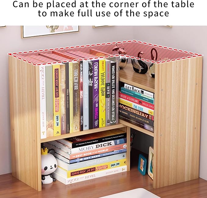 Desktop Shelf Organizer, Adjustable Wood Office Storage Rack, Counter Display - Image 4