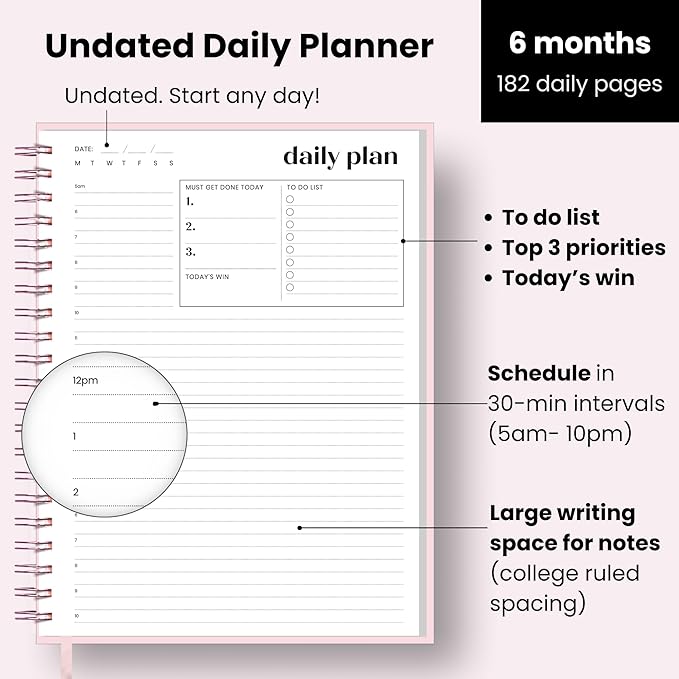 Undated Daily Planner | 2026 Calendar | Large Daily and Monthly Planner - Image 3
