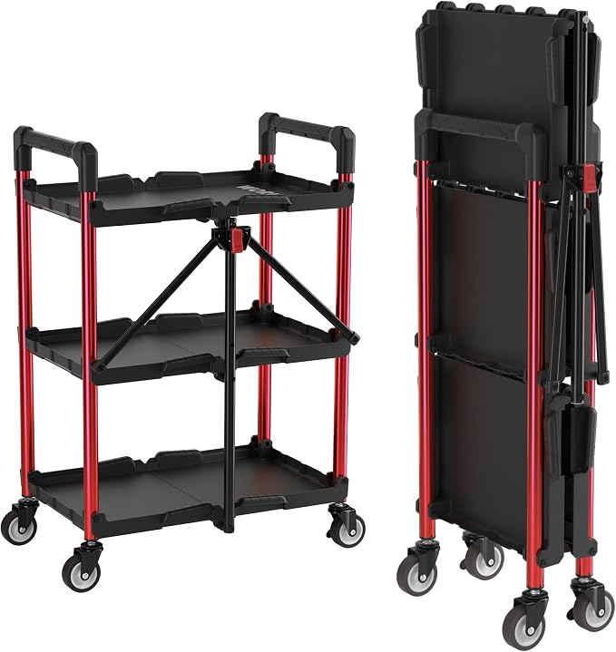 WORKPRO 3-Tier Collapsible Service Cart, 210 LBS Foldable Utility Cart by WORKPRO
