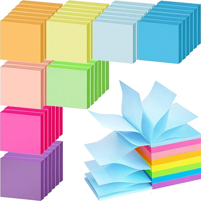 48 Pack 3840 Sheets Pop Up Sticky Notes 3X3 in Bright Color Self Sticky Note Pads Colorful Post Stickies for Office Home School Meeting, 80 Sheets/pad-DeskLoop Office