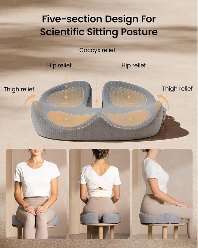 ProtoArc Seat Cushion, Office Chair Cushion for Sciatica, Coccyx Cushion, Ergonomic Memory Foam Seat Cushion for Car, Home, Pressure Relief Pad for Hip, Tailbone, All Day Comfort - Gray-DeskLoop Office