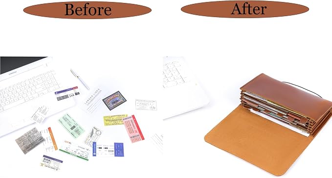 Genuine Leather A6 Receipt Organizer, Leather Expanding Accordion File Folder - Image 4