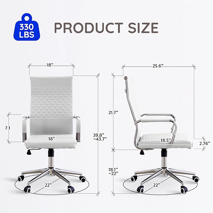 Livinia Modern Executive Office Chair with Patterned Back Design, Chrome & Leather Swivel Chair with High Back, Adjustable Height, Removable Armrests, and Wheels for Home Office (White(Chrome))-DeskLoop Office