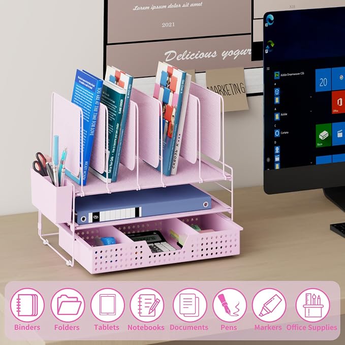 LEKETREE Pink Desk Organizer, Office Organization - Image 2