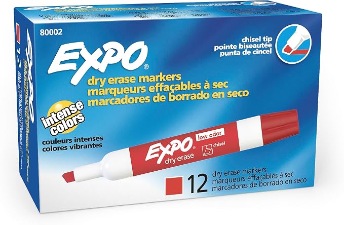 EXPO Low Odor Dry Erase Markers Chisel Tip Red 144 Count - Image 8