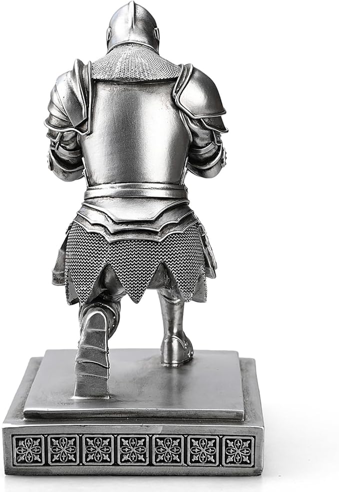 Medieval Armored Warrior Knight Pen Holder Desk Organizers and Accessories Resin Pencil Holder Paperweight as Gift with a Cool Letter Opener for Desk (Silver)-DeskLoop Office