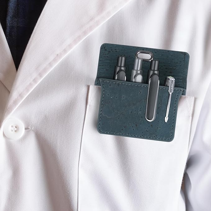 Premium Portuguese Cork Pocket Protector for Men | Multi-Use Pocket Protectors for Shirts and Lab Coats | For Pen, Pencils, Pointers, and More | 1 Pack Blue Pocket Organizer Protector-DeskLoop Office