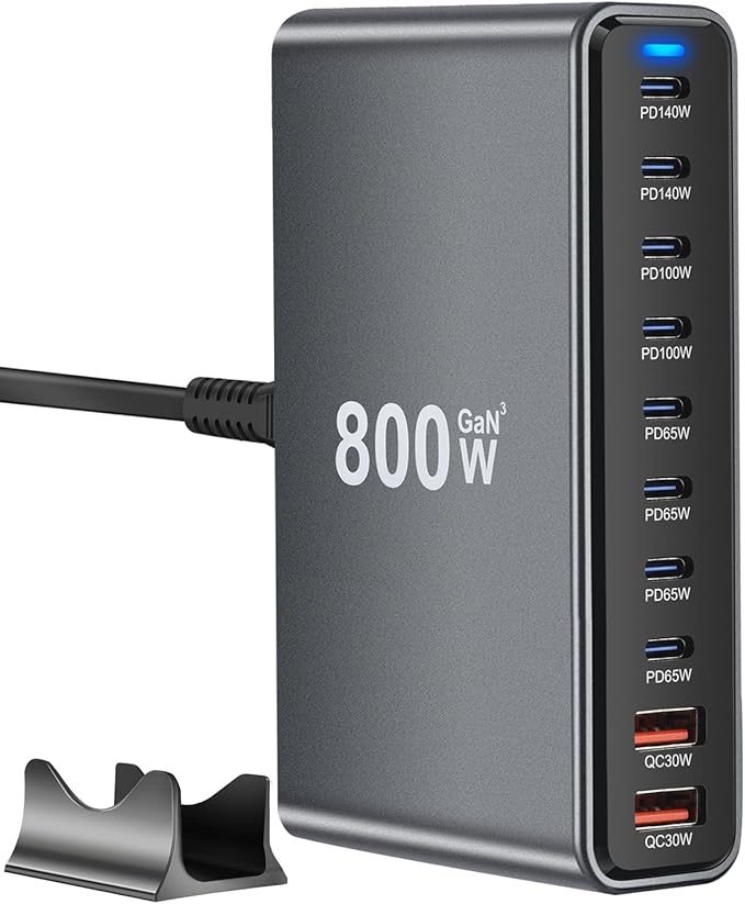 800W USB C Fast Charger Block, 10 Port USB Charging Station, GaN Ⅲ Pro Dual 140W PD PPS Port for Multiple Devices,Laptop Wall Charger Compatible with DELL, HP, MacBook Pro,iPhone 16,Galaxy S24-DeskLoop Office