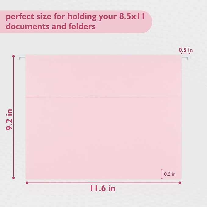 25 Packs Hanging File Folders, Cherry Pink Hanging File Folders Letter Size - Image 2