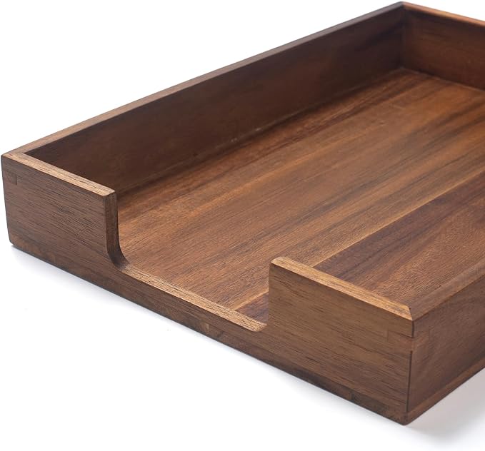 Wood Letter Tray, Acacia Wood Desk Tray, Wooden Desk Organizer, A4 Paper - Image 2