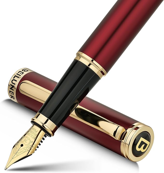 BEILUNER Red Fountain Pen,Stunning Luxury,24K Gilded Nib(Medium),Gorgeous 24K Gold Finish, Ink Converter,Trustworthy Pen Gift for Men&Women-Elegant,Fancy,Executive,Calligraphy, Nice Pens for Writing-DeskLoop Office