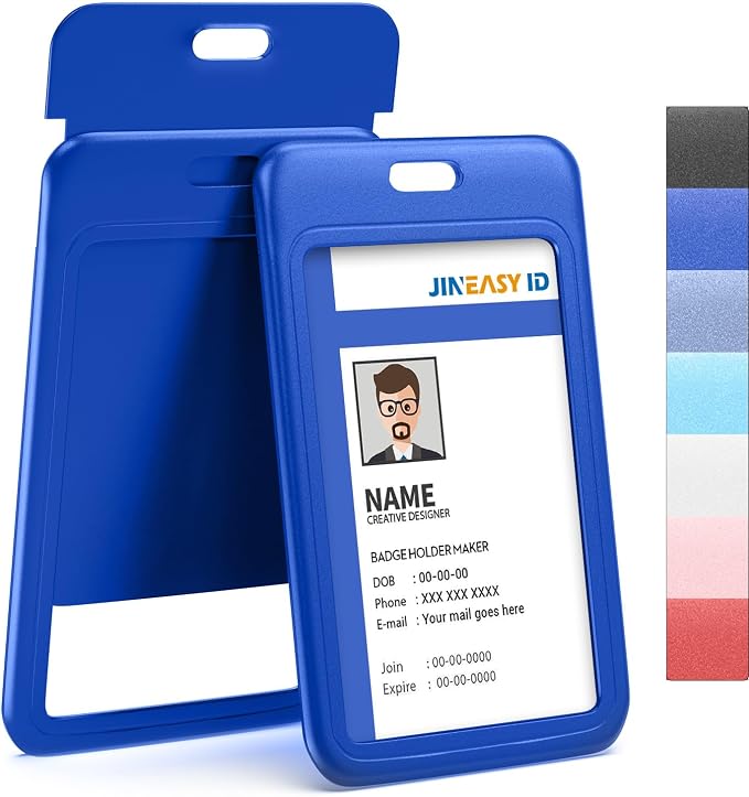 JINEASY ID 50 Pack Blue Hard Plastic ID Badge Holders, Heavy Duty by JINEASY+ID