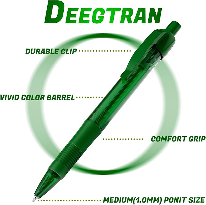 deegtran Pens Bulk, 30 Pack No Bleed Green Ink Click Pens - Image 2