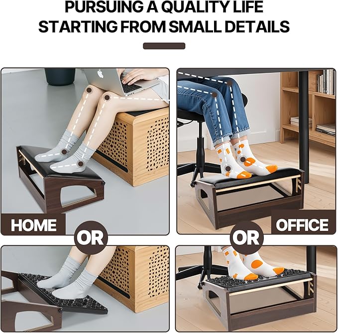 Ergonomic Foot Rest, 4 Adjustable Height Foot Stool,Footrest Under Desk， Flip Over Office Desk Foot Rest, Improving Posture, Promoting Blood Circulation（Espresso）-DeskLoop Office