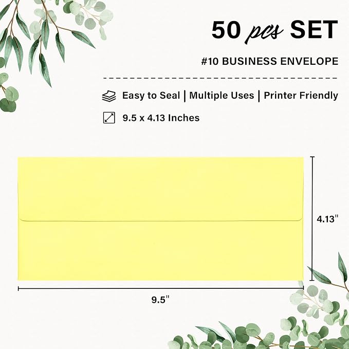 50 Pack #10 Business Envelopes, Self Seal Standard Light Yellow Envelopes - Image 2