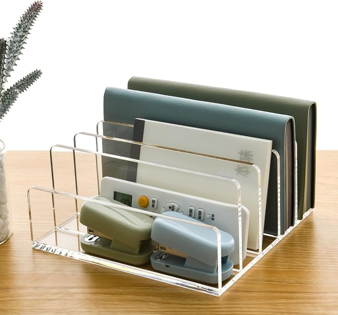 5 Compartments Clear Acrylic Mail Holder – Vertical Letter Sorter & - Image 3