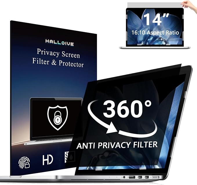 4-Way Laptop Privacy Screen Shield 14 Inch 16:10 Aspect, Removable 360° Privacy by Halloive