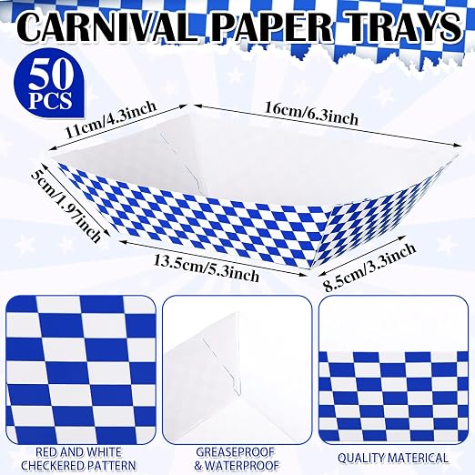 Geosar 100 Pcs Gingham Party Supplies Disposable Paper Food Trays Bulk - Image 2