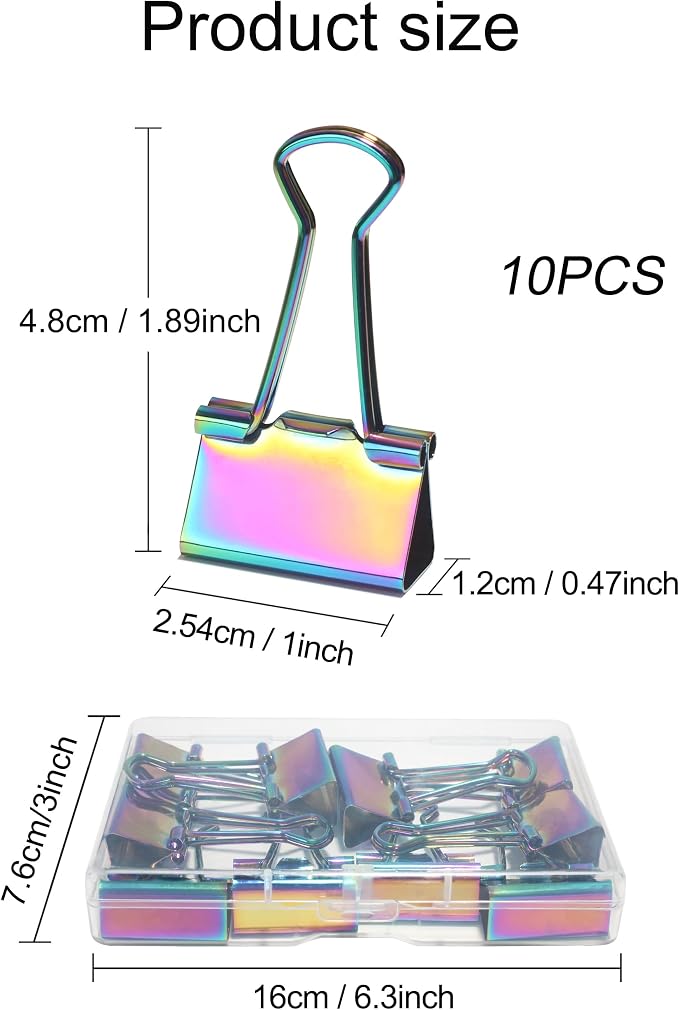 10 Pcs Rainbow Paper Clamps, Medium Binder Clips, 1 Inch Length - Image 3