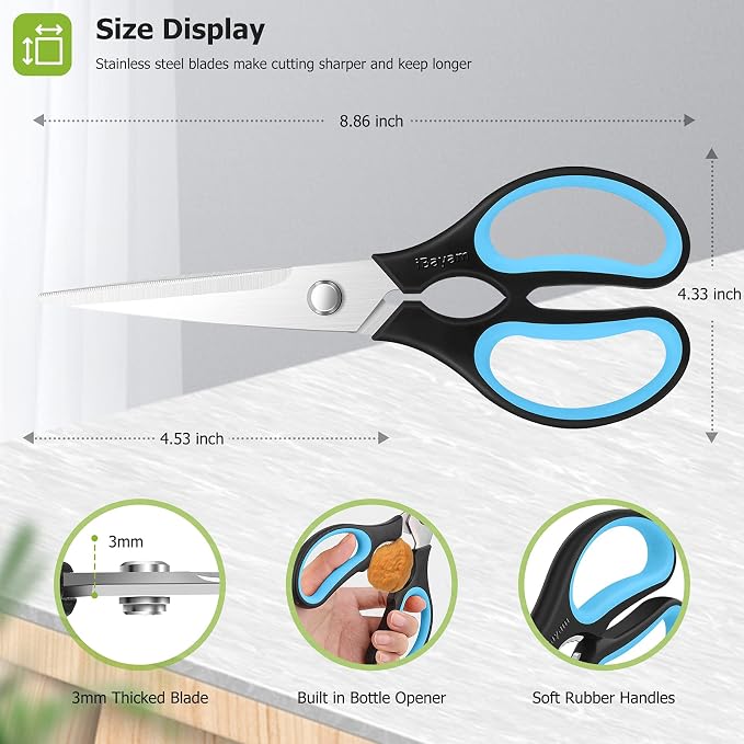 Kitchen Scissors, iBayam 2-Pack Kitchen Shears, 9 Inch Heavy Duty Dishwasher - Image 5