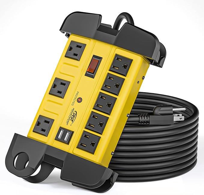 Heavy Duty Power Strip Surge Protector with USB,CRST Metal Power Strip with 2 USB 15 A 1875W, 15-Foot Long Cord 1350 Joules for Home, Kitchen, Office, School, ETL Listed… Yellow-DeskLoop Office