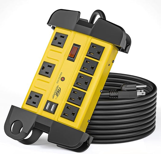 Heavy Duty Power Strip Surge Protector with USB,CRST Metal Power Strip with 2 USB 15 A 1875W, 15-Foot Long Cord 1350 Joules for Home, Kitchen, Office, School, ETL Listed… Yellow-DeskLoop Office