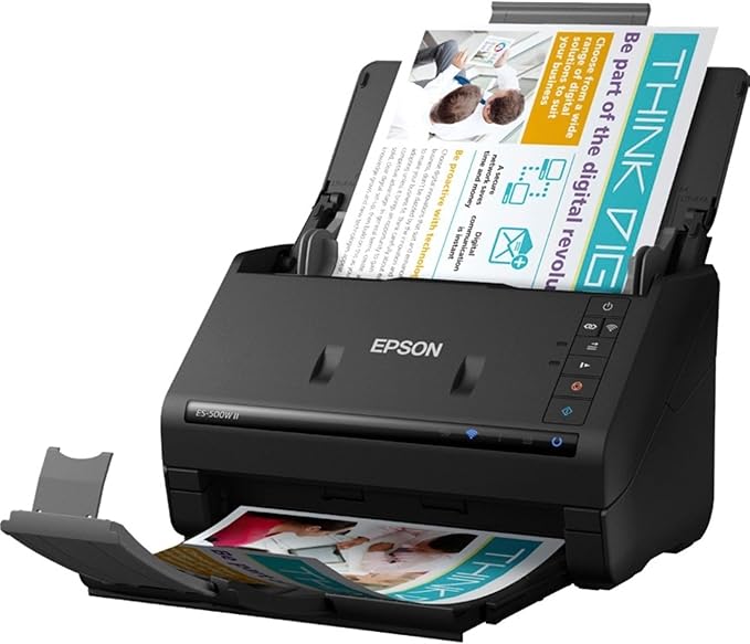 Epson Workforce ES-500W II Wireless Color Duplex Desktop Document Scanner for PC and Mac, with Auto Document Feeder (ADF) and Scan from Smartphone or Tablet-DeskLoop Office