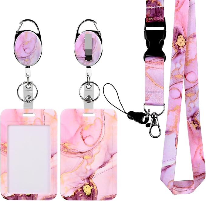 Pink Marble ID Badge Holder, Lanyard by happyhbt