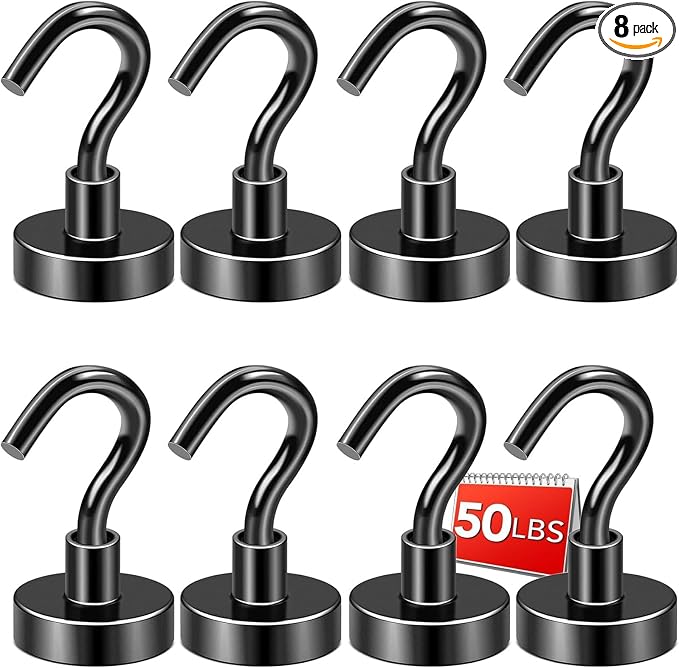 DIYMAG Black Magnetic Hooks, 50 LB Heavy Duty Strong Magnets by DIYMAG