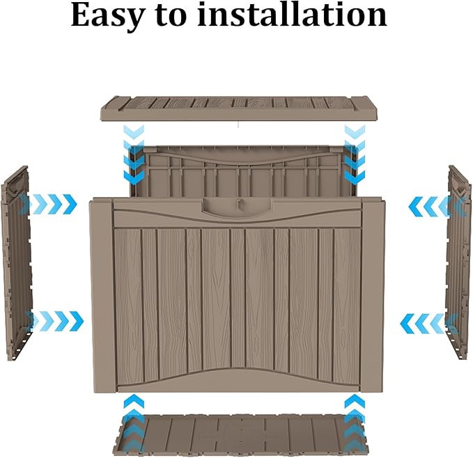 50 Gallon Lockable Resin Deck Box, Waterproof & UV-Resistant Outdoor Storage Box for Outdoor Cushion Storage, Garden Tools & Pool Accessories Storage, Gray-DeskLoop Office