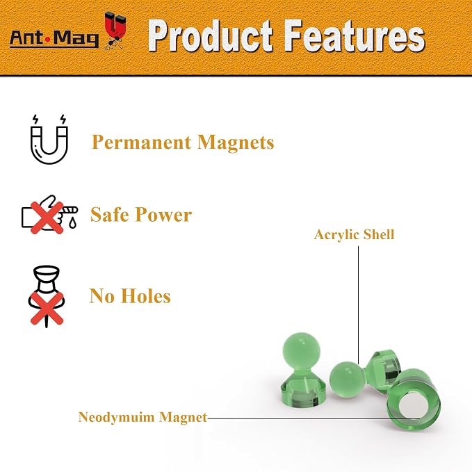 Ant Mag Magnetic Push Pins, 72 Pack Strong Whiteboard Magnets - Image 3
