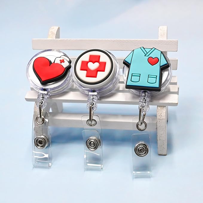 10 Pack Nurse Badge Reel Holder Retractable Nursing ID Badge Reels Cute - Image 6