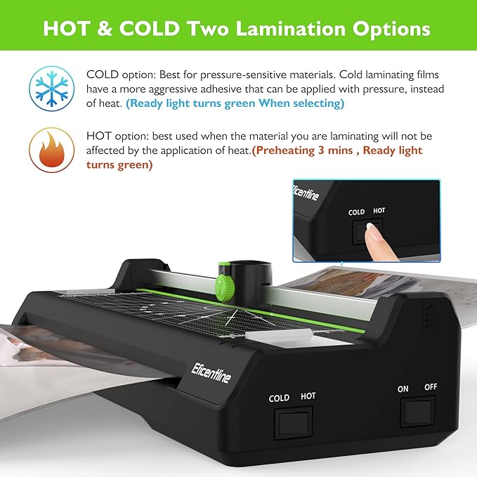 Laminator Machine for A3/A4/A6, Thermal Laminating Machine for Home Office School Use with 50 Pouches, Paper Trimmer and Corner Rounder (Green)-DeskLoop Office