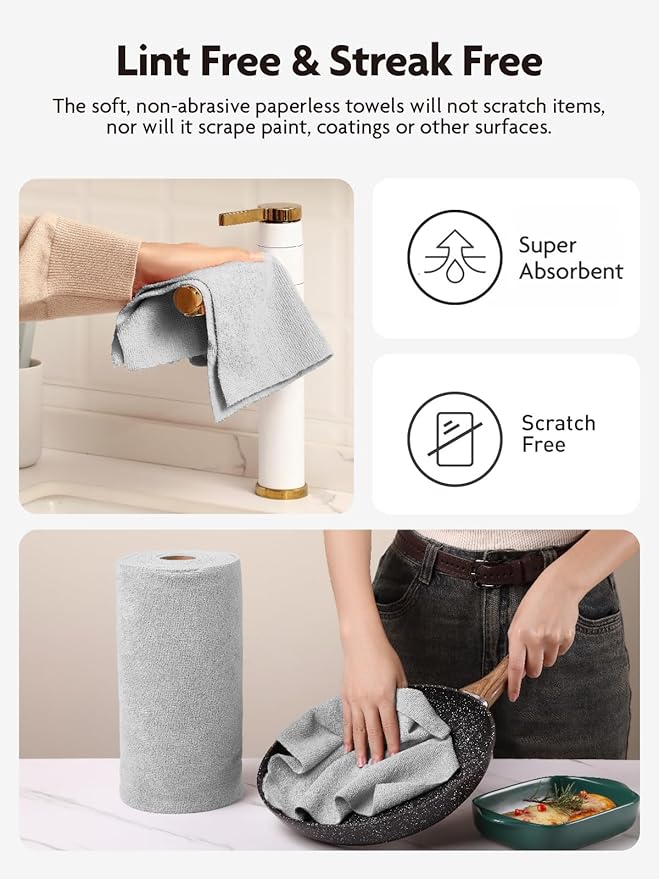 Fantasticlean Microfiber Cleaning Cloth Roll -40 Pack, Tear Away Microfiber Towels, 12" x 12", Reusable, Washable, Scratch Free, Ultra Absorbent Dish Rags for Car, Home, Garage or Shop (Grey)-DeskLoop Office